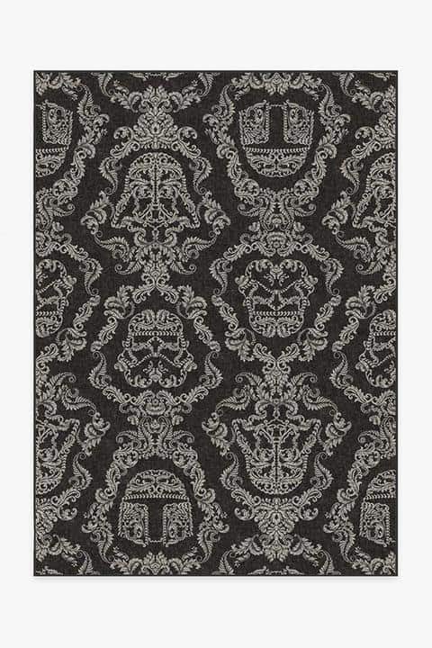 a black and white patterned rug