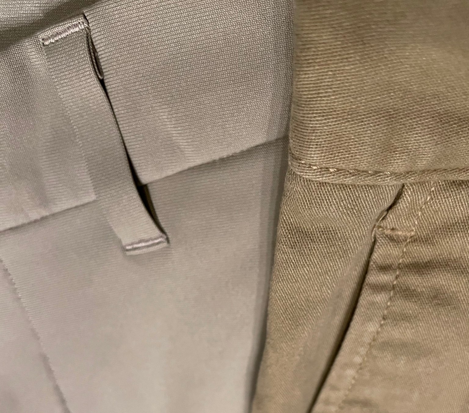 warpstreme (left) / traditional cotton khakis (right)
