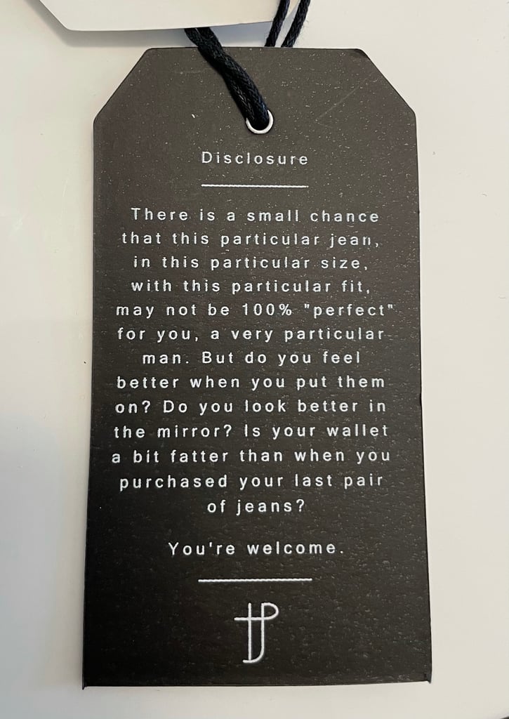 the perfect jean also has the perfect hang tag