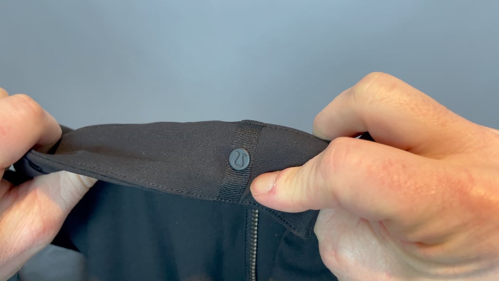 on the lululemon abc pants, but button is built into the pants and not going anywhere!