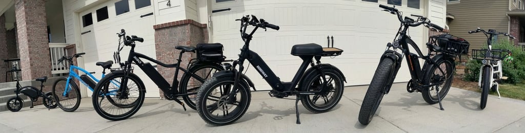 some of the different ebikes we’ve tested – from the rad power bikes radrover to smaller bikes