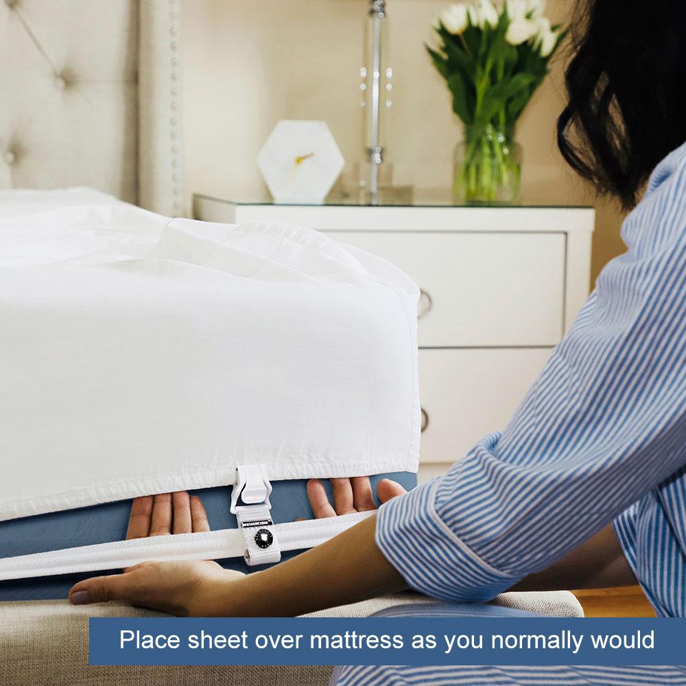 step 2: attach the sheet like you normally would, even on adjustable beds