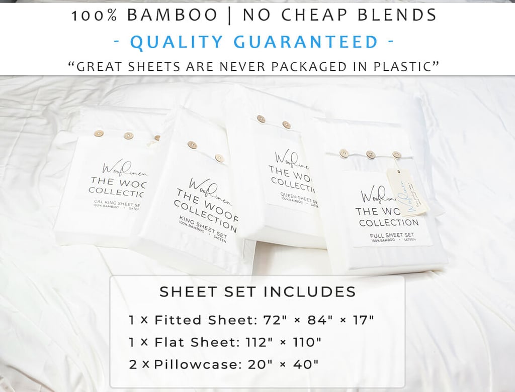 the woof collection includes fitted sheet, flat sheet (aka a top sheet) and pillowcases