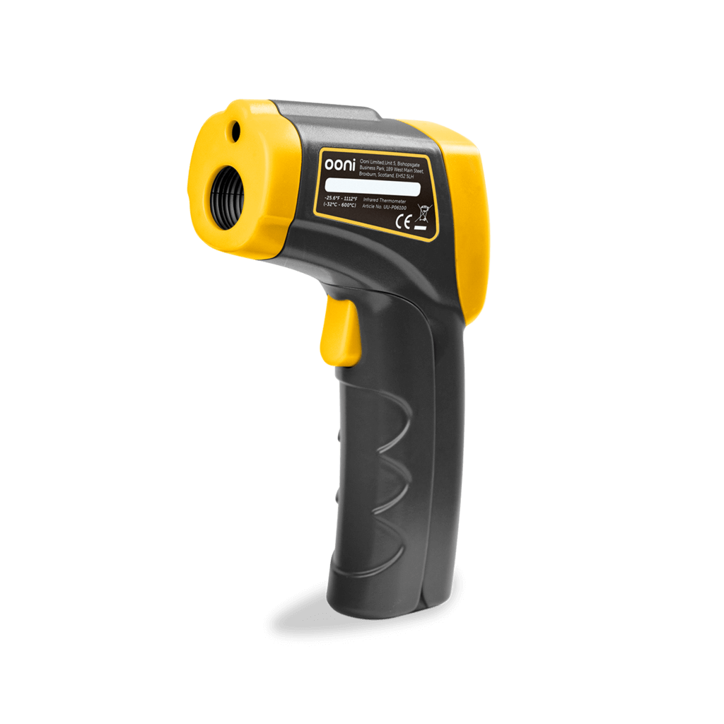 a black and yellow infrared thermometer