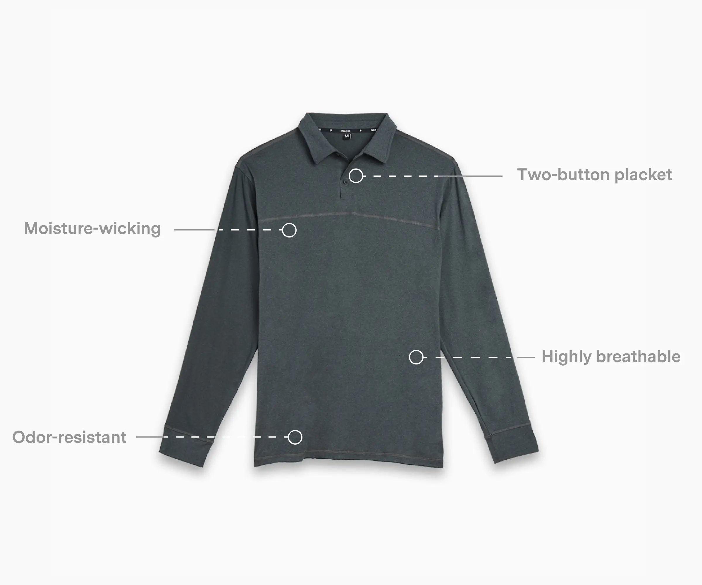 heather black public rec polo – now iwth long sleeves