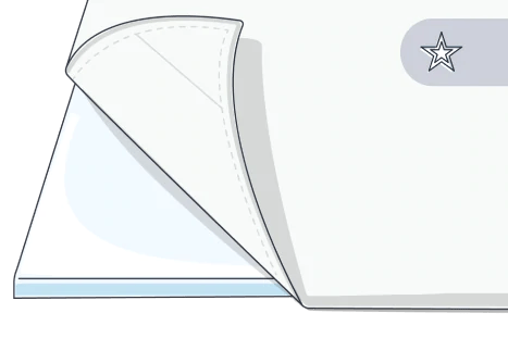 a white paper with a curved corner