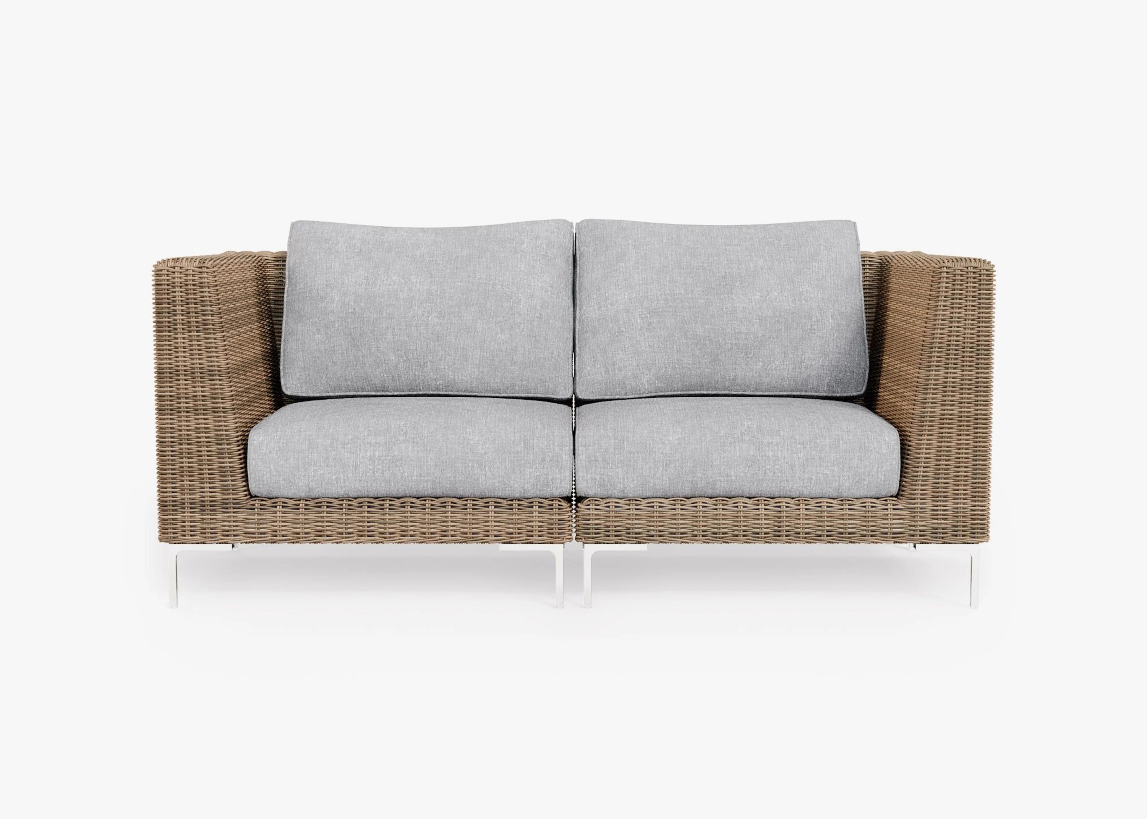 Brown Wicker Outdoor Loveseat Gray Front 04d22ad8f8