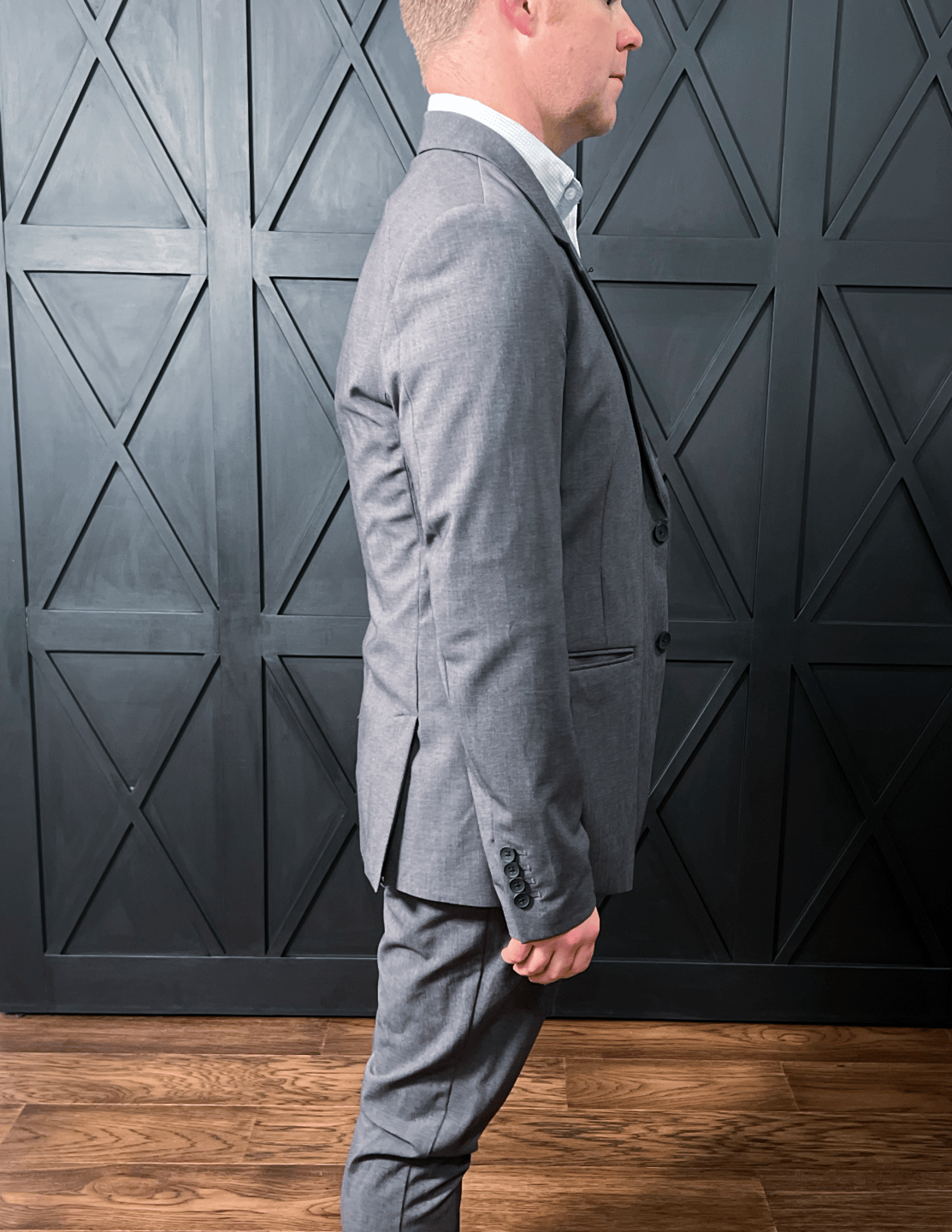 the heather grey version of the ministry of supply suit (read our