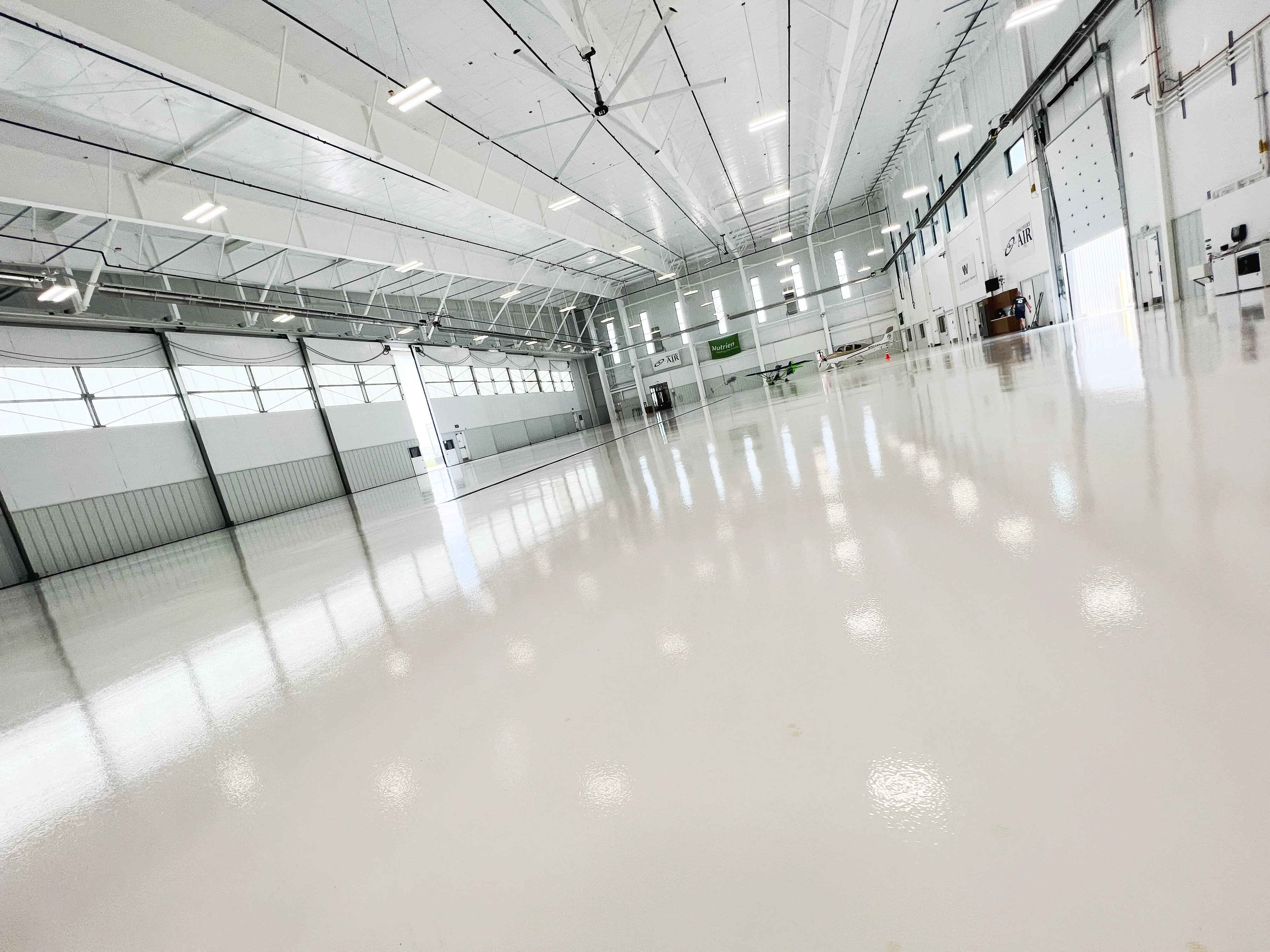 the airplane hangar… after the party and scrubbing the floors