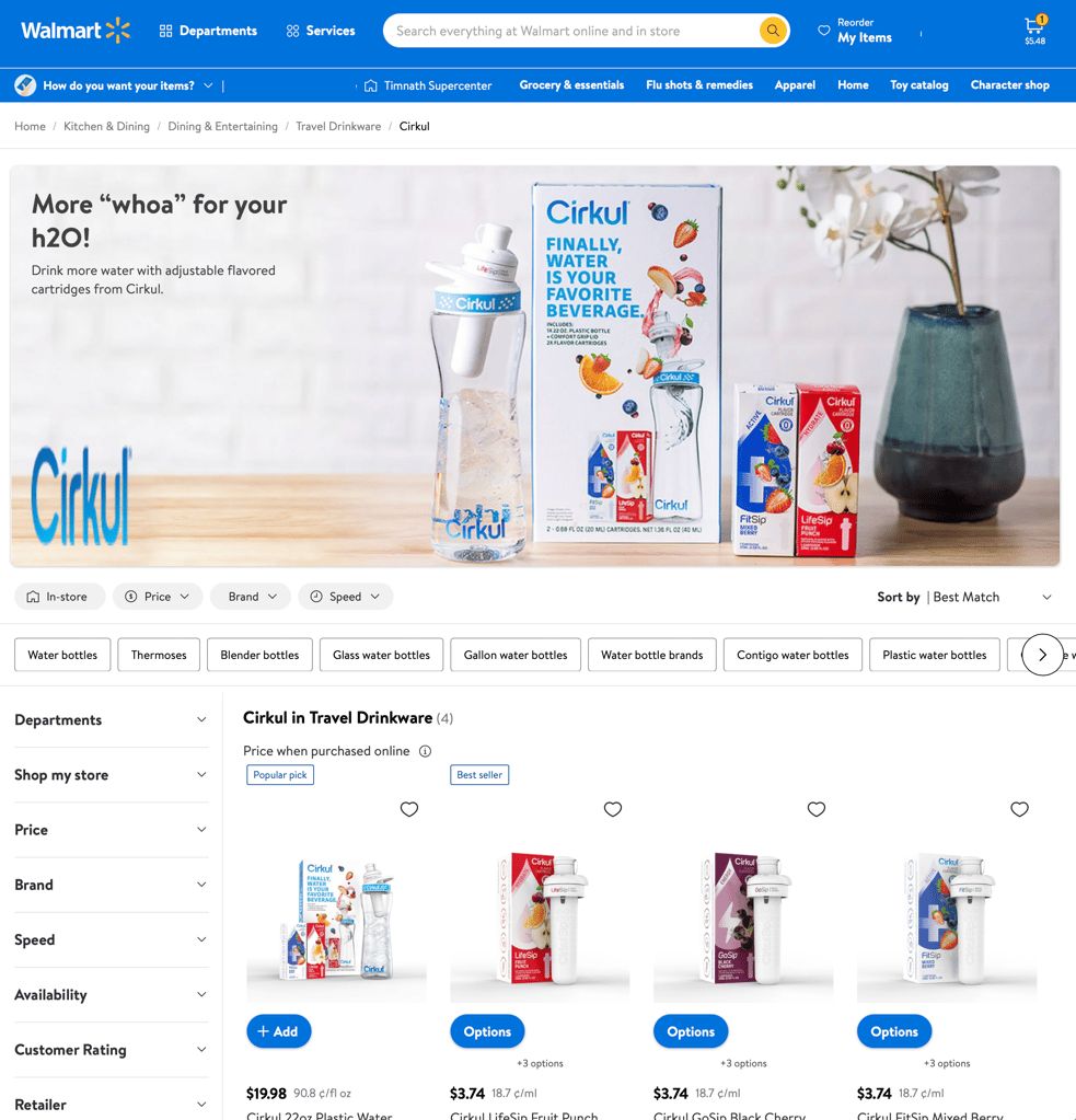 the cirkul bottle and flavor cartridges, available at walmart now