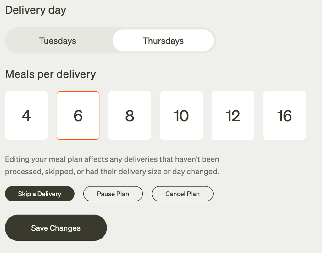 meal delivery dates