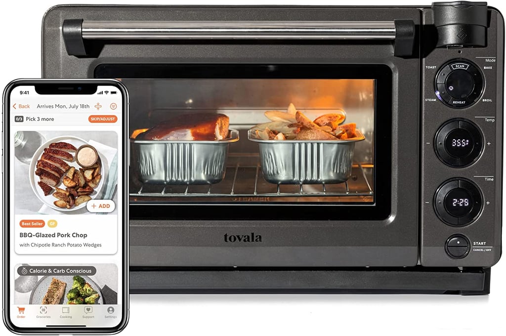 a phone showing food in a microwave