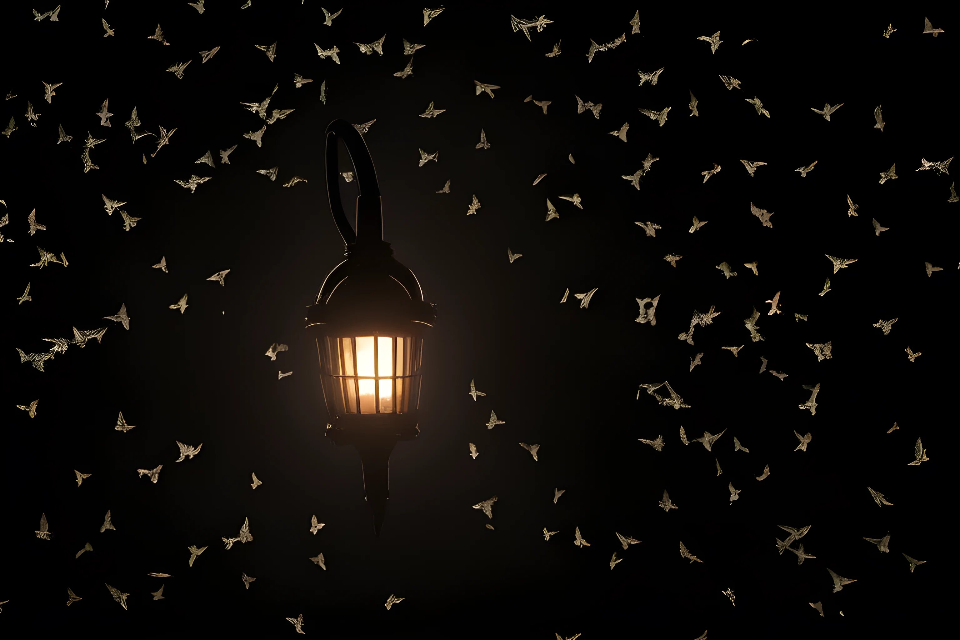 a close up of the light engulfed by a swarm of moths illuminated in the darkness with a hint of the 973022723