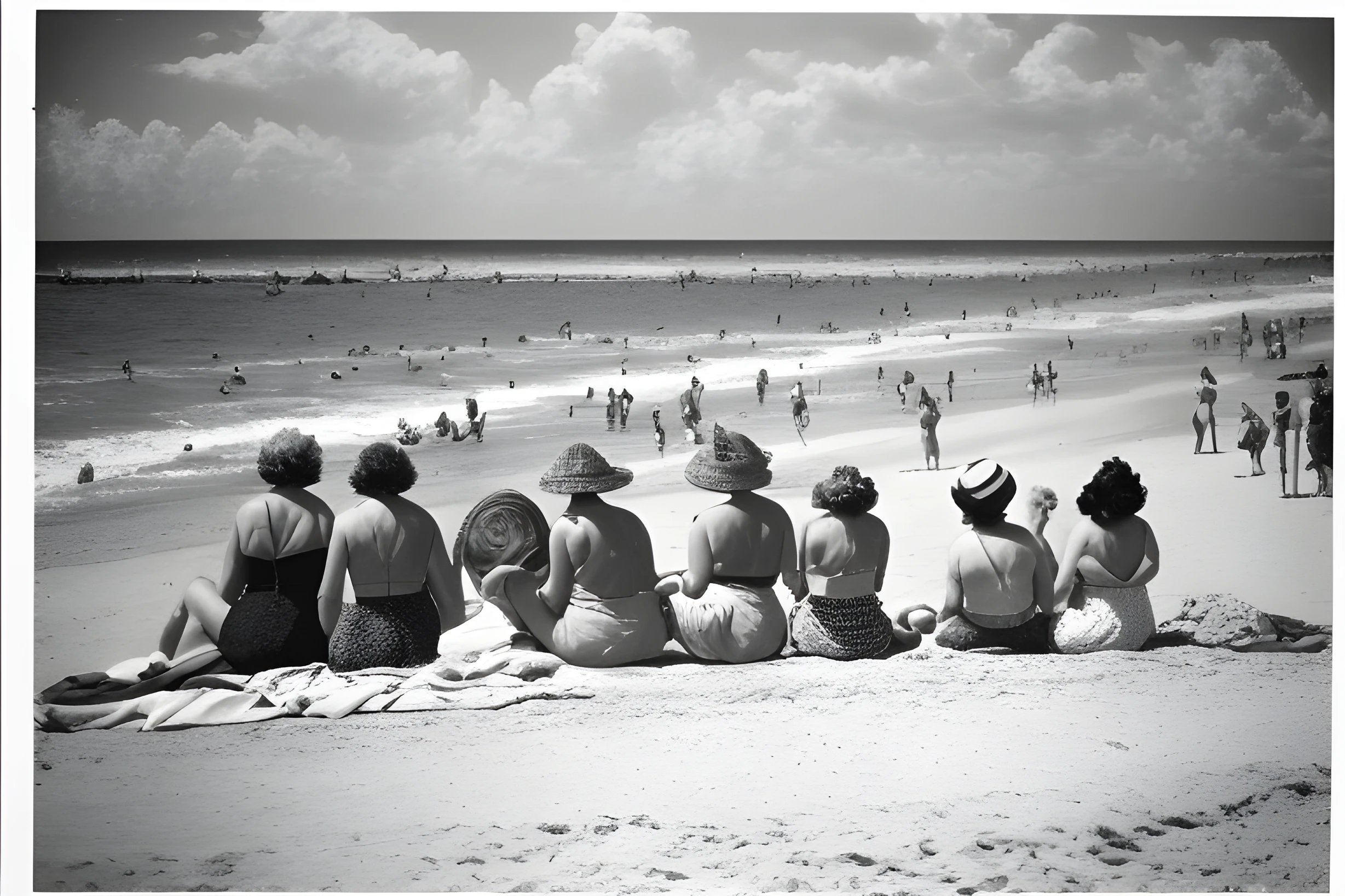 a retro picture of people on the beach 836499271