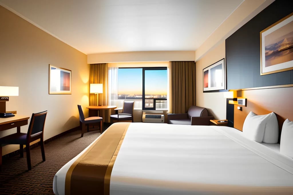typical modern hotel inside room 1 bed golden hour 770765126@0.5x 1024x683 1