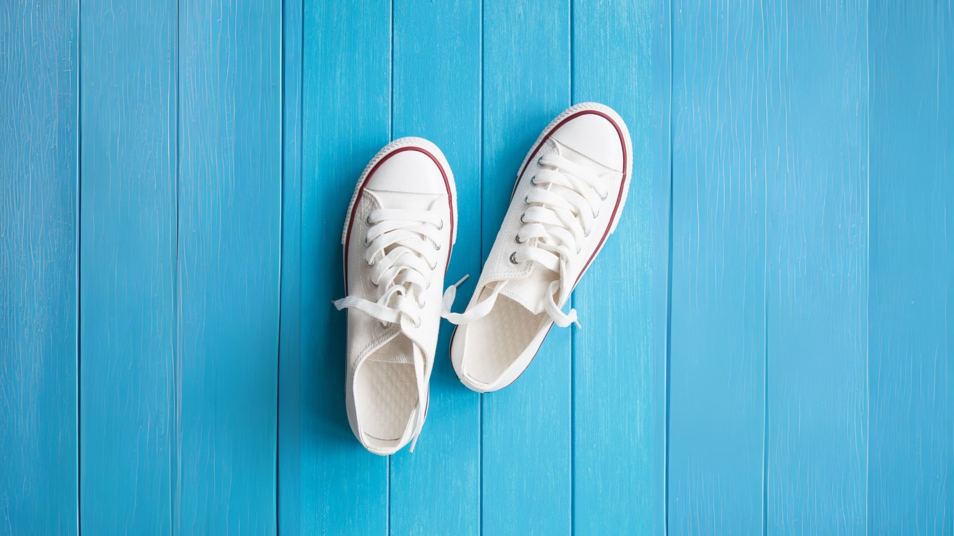 white shoes blue background