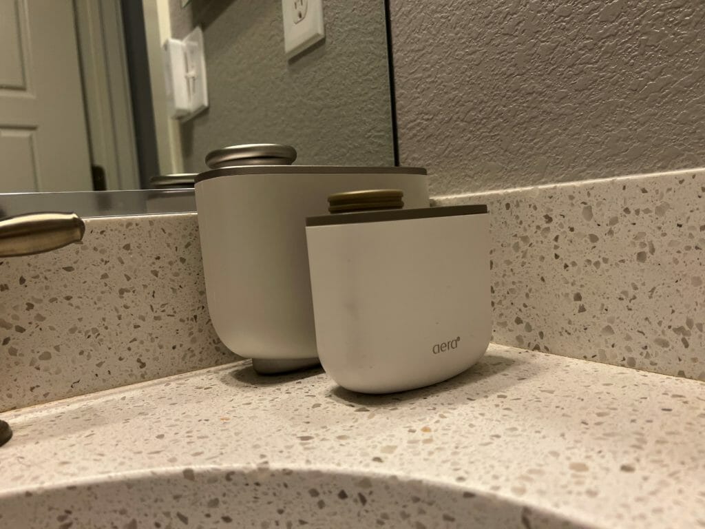 a white and silver objects on a counter