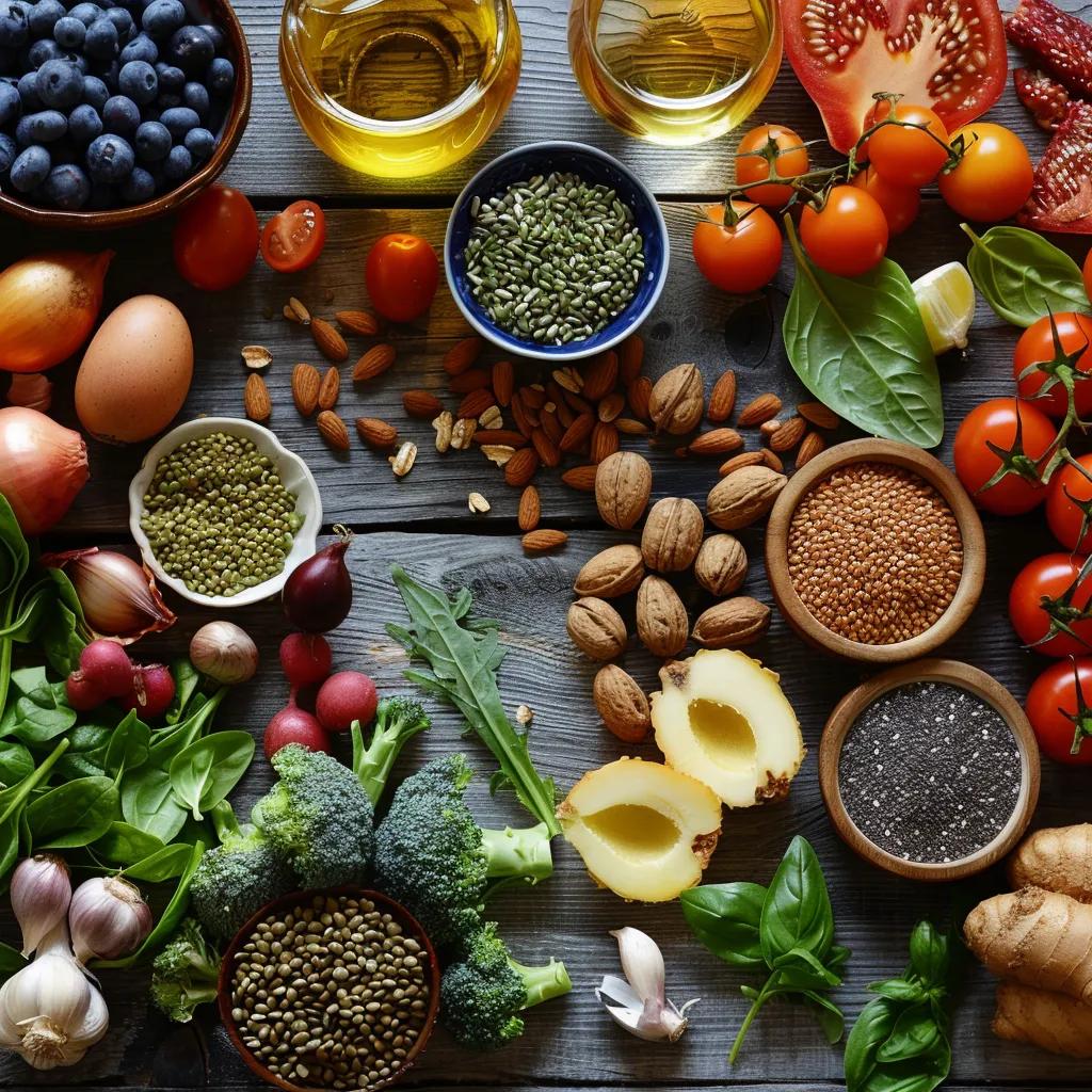 Healthy foods promoting gut health and digestive wellness